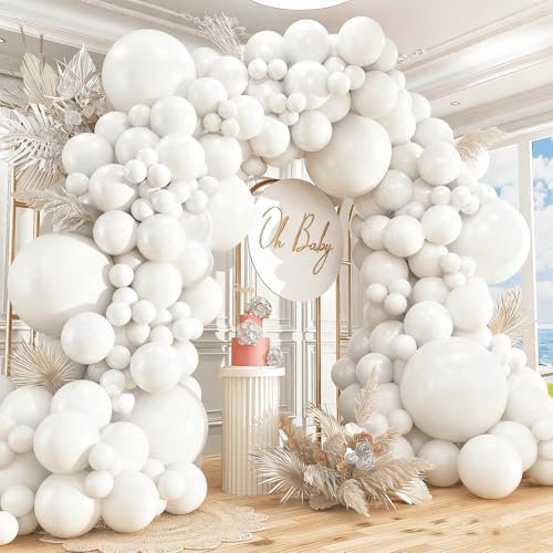 412pcs White Balloons 18 12 10 5 Inch White Balloon Garland Arch Kit Different Sizes Matte Latex Balloons for Baby Shower Birthday Wedding Party Decorations by PAXILE