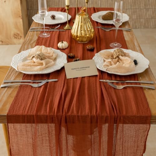 6Pcs Fall Terracotta Cheesecloth Table Runner 120 Inch Party Home Decor - Image 3
