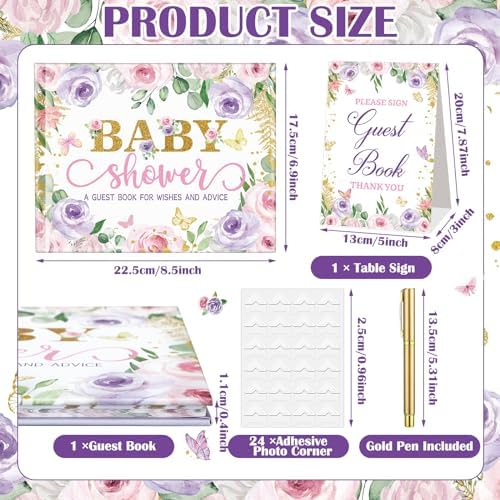 Fuyoooo 27 Pcs Baby Shower Guest Book, Butterfly Floral with Gold Pen - Image 5