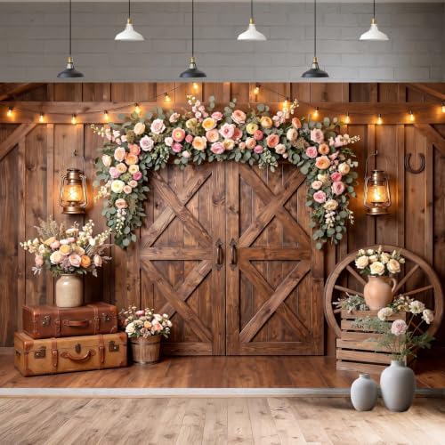 Western Cowboy Rustic Wooden Barn Door Backdrop, Farmhouse Photography Background for Rodeo Birthday Party Photo Booth Studio Portrait Props 9X6 FT - Image 5