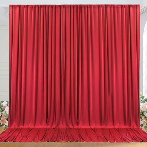 10ft x 10ft Wrinkle Free Red Backdrop Curtains for Parties, Polyester Photo Backdrop Drapes 2 Panels 5x10ft for Weddings Birthday Party Christmas Photography Background by ENJOYYOURPARTY
