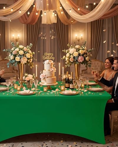 Fixwal 6 Pack 6FT Green Tablecloth Rectangle Spandex Fitted Table Cover - Image 2
