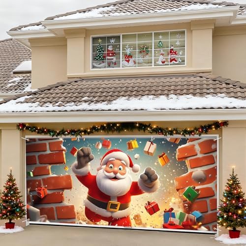 7 x 16 ft Halloween Garage Door Decorations Halloween decorations Witch Door Cover, Hanging Banner, Cauldron Backdrop Mural for Home, Outdoor, Indoor, Spooky Party, Wall, Window (Santa Claus, 7 x 16 ft) - Image 5