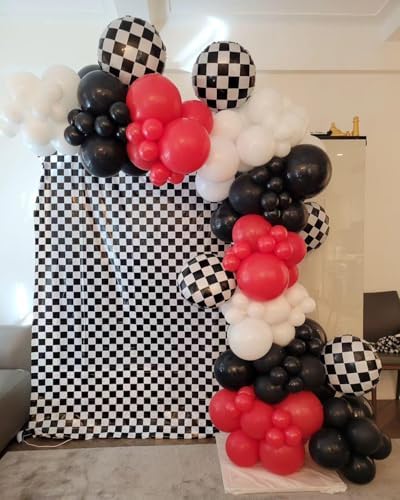 153Pcs Race Car Balloon Garland Arch Kit - Red and Black White Checkered Balloon Arch Kit 18 10 5 Inch Different Size Balloons for Racing Car Two Fast 2nd Theme Birthday Party Decorations - Image 4