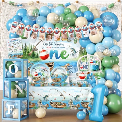 263PCS Fexivo Blue Green Ofishally One Birthday Decorations, 25 Guests by Unknown
