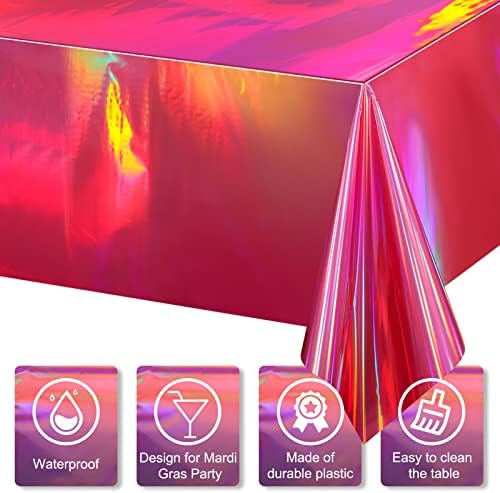 1 Pack Hot Pink Iridescence Plastic Tablecloths Shiny Disposable Laser Rectangle Table Covers Holographic Foil Tablecloth Iridescent Party Decorations Birthday Bridal Wedding Christmas, 54 x 108 Inch - Image 3