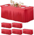 Wish Care 6 Pack Red Stretch Spandex Table Clothes for 4 Foot Rectangle Tables, 4FT Wrinkle Free Fitted Tablecloths Ruffles Design Table Cover for Party, Banquet, Wedding and Events by WishCare