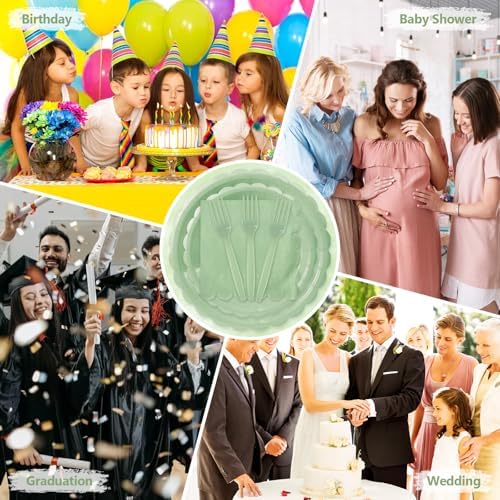 100 Pcs Sage Green Paper Plates and Napkins Disposable Set for Baby Shower - Image 7