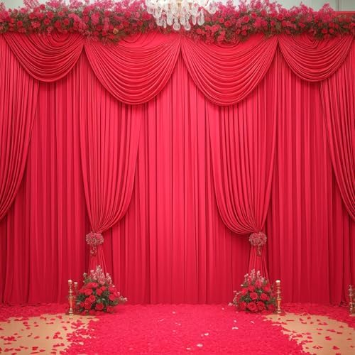 40x10FT Red Backdrop Curtains for Wedding Christmas, Wrinkle Free Polyester Photography Backdrop Drapes for Wedding Baby Shower Birthday Parties Stage Background Stand Decorations 4x10ft,10 Panels - Image 7