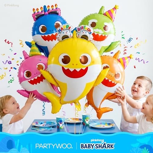 PartyWoo Baby Shark Blue Round Star Mylar Helium Boys Foil Balloons 13pcs - Image 3