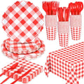 WNINK 176 PCS Red Gingham Plates and Napkins, Red Checkered Disposable Plates Set with Napkins Cups Plastic Spoons Forks Knives for Dinner Birthday Baby Shower Wedding Supplies Serve 25 Guests by WNINK