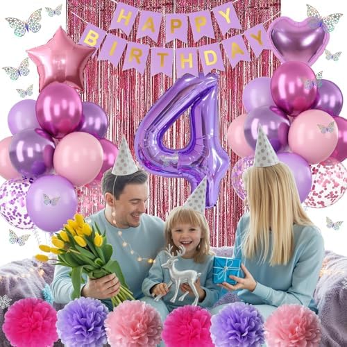 Pink Purple 4th Birthday Party Decoration for Girls Number 4 Princess Decor - Image 5