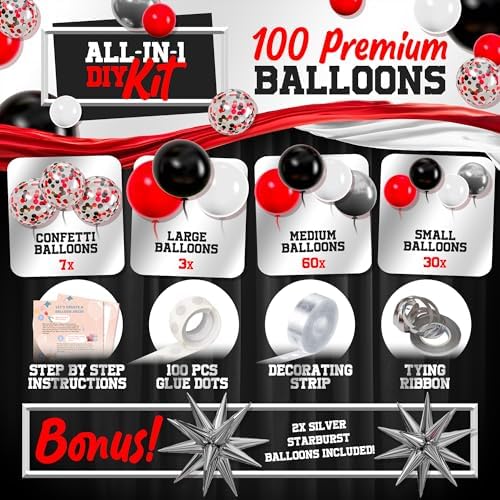 ALL-IN-1 Red Black and White Balloon Arch Kit for Red and Black Birthday Party Decorations – Reds and Blacks Balloons for White Black and Red Balloon Garland Kit – Graduation Black and Red Balloons - Image 3
