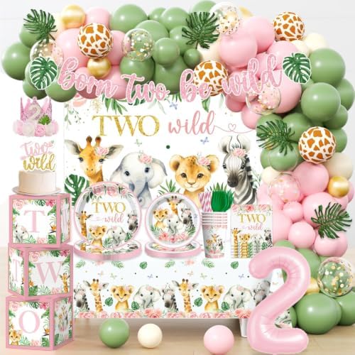 Two Wild Birthday Decorations Girl Safari Animal Jungle Theme 2nd Party by Unknown