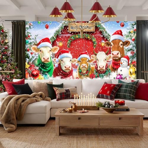 HOMETITUTE Merry Christmas Farm Cows Garage Banner 13x6ft - Image 2
