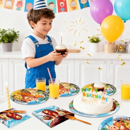 41Packs Lion-Kings Birthday Decorations Include 20 Plates, 20 Napkins and 1 Tablecover for Birthday Party Supplies (Demon) - Image 6