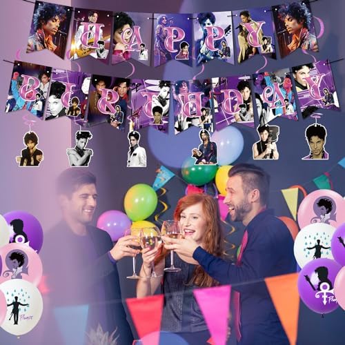 Prince Singer Party Decorations, Rock Singer Theme Birthday Banner Honeycomb Centerpieces Hanging Swirls Party Latex Balloons for Fans Birthday Baby Shower Party Supplies - Image 7