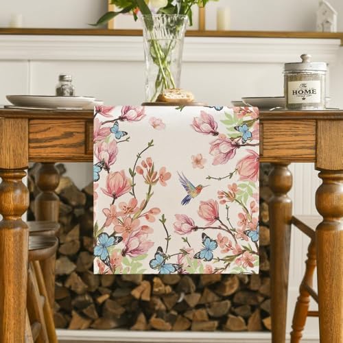 Artoid Mode Flower Bird Butterfly Spring Table Runner Home Decor 13x72 Inch - Image 2