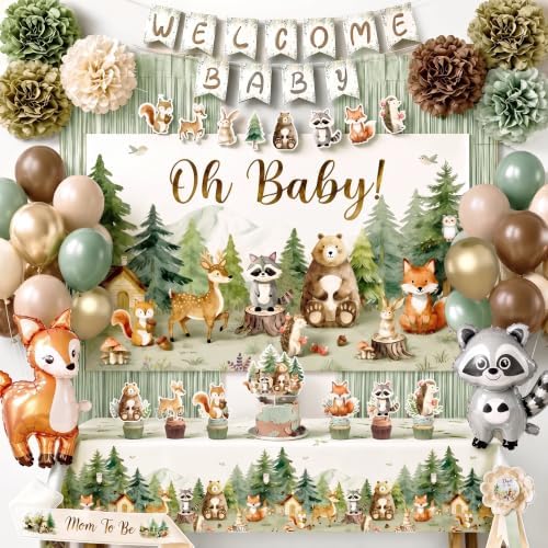 Woodland Animals Baby Shower Decorations Neutral Gender Reveal Supplies by OuddyParty