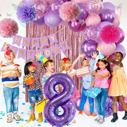Pink Purple 8th Birthday Party Decoration for Girls Number 8 Princess Decor - Image 6