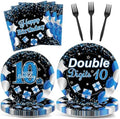 Qyeahkj 100 Pcs 10th Birthday Decorations for Boys Official Teen 10th Supplies Plate Napkin Forks Set Disposable Blue 10th Birthday Tableware Paper Plates Dinnerware for Kids Teenager Favors Serve 25 by Qyeahkj