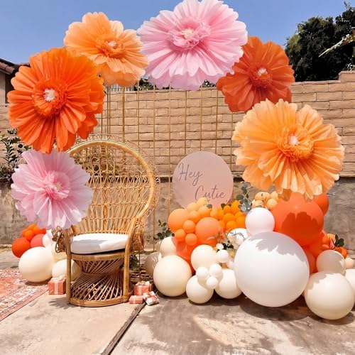 Giegxin 6 Pcs 31.5", 24" Pink Orange Paper Flowers Sunset Party Decor - Image 2