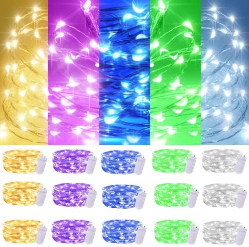 SmilingTown Christmas Fairy String Lights,15 Packs 20 LEDs Battery Operated 6.6FT Silver Copper Wire Starry String Light for DIY Bottle Jars Costume Wedding Party Easter Table Decorations (5 Colors) by SmilingTown