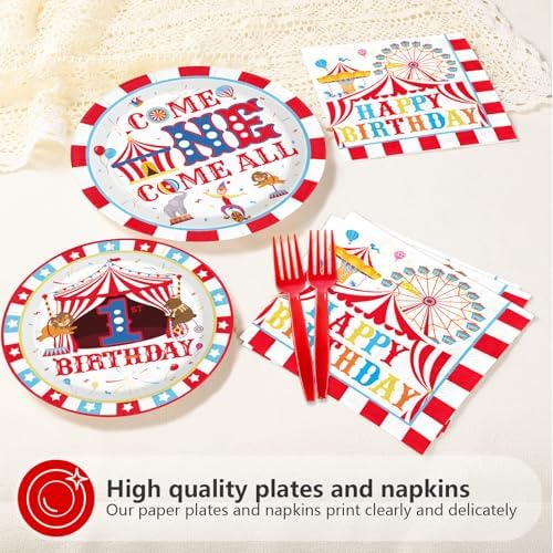 Grencian 96Pcs Circus Carnival 1st Birthday Party Decorations, Serves 24 - Image 4