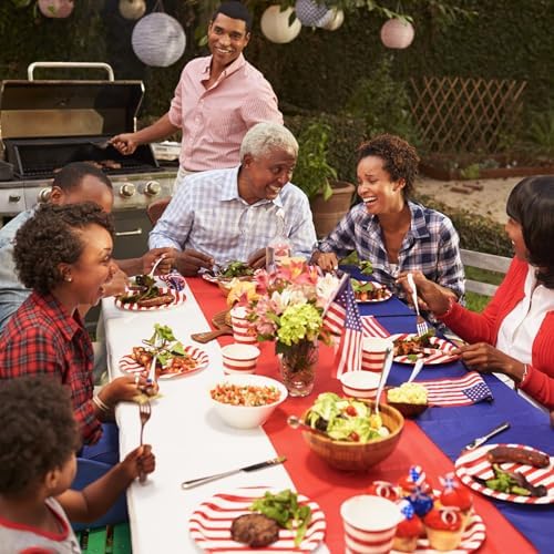 12 Pack Red White and Blue Disposable Plastic Tablecloths - Image 3