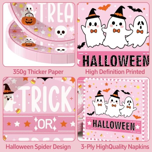 40Pcs Halloween Paper Plates and Napkins Set Trick or Treat Ghost Tableware - Image 4