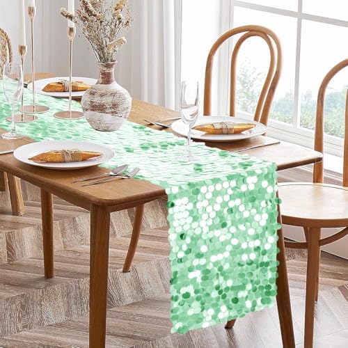 VHH Sequin Table Runner 12 x 108 inches Mint Green Table Runner, Glitter Runner for Party Wedding Birthday, Party Spring Easter Rustic, Birthday Supplies Decorations (3 Pack). - Image 3