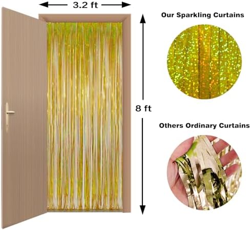 Gold Foil Fringe Curtain Backdrop 3 Pack, 3.2 x 8.2 FT Party Decorations - Image 6