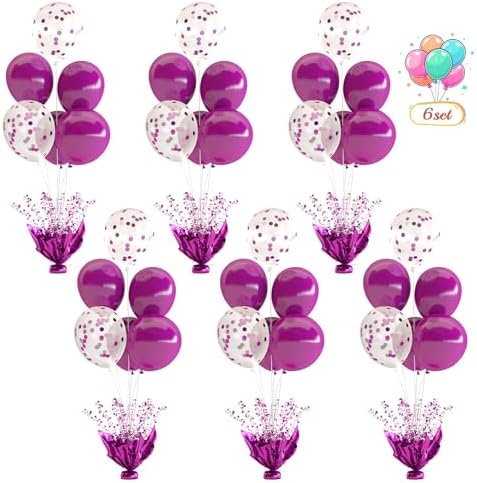 6 Set Purple Christmas Table Balloons Centerpiece with Purple and Confetti Balloons Stand Kit for Birthday Party Baby Shower Wedding Bridal Shower Prom Cake Table Decorations by Suppromo