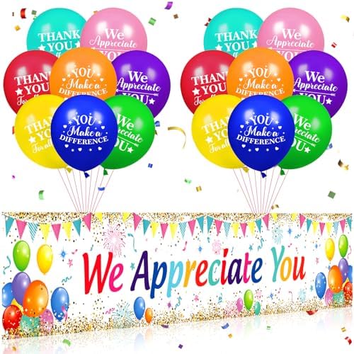 We Appreciate You Decorations Colorful Appreciate You Banner Yard Sign with 18 Pcs Balloons Thank You for All You Do Banner Employee Staff Appreciation Gifts Teacher Doctor Appreciation Party Decor by Unknown