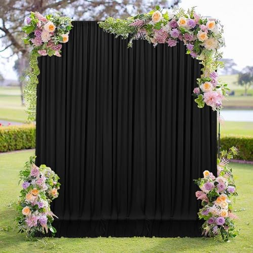 MEETSKY 10ft x 7ft Black Backdrop Curtain for Parties Black Rod Pocket Backdrop Photo Curtains Backdrop Drapes Fabric Decoration for Birthday Party Decor for Boys Teens Men, 5ft x 7ft, 2 Panels by MEETSKY