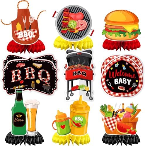JULMELON 9Pcs BBQ Baby Shower Decorations, Picnic Party Centerpieces by JULMELON