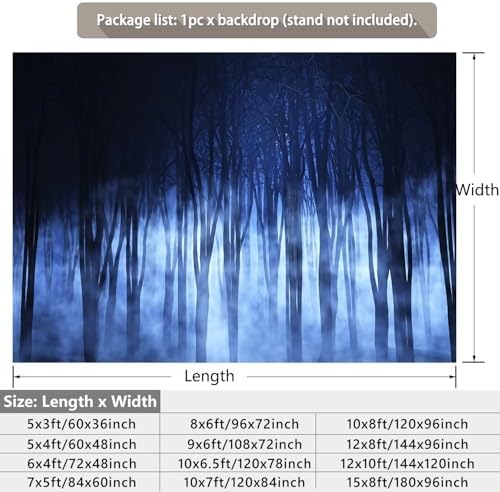 Misty Forest Backdrop for Halloween Eve Gothic Party Spooky Foggy Night Dark Blue Magic Midnight Theme Woods Trees Background Photography Studio Photo Booth Props 10x8ft - Image 2