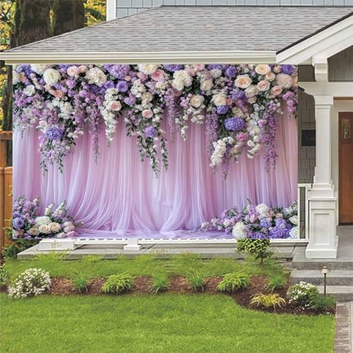 10x10ft Purple Lavender Floral Bridal Backdrop Wedding Flower Photography Backdrop for Girl Portrait Baby Shower Birthday Party Decor Banner Mother's Day Party Wall Backdrop Studio Photo Backgrounds - Image 4