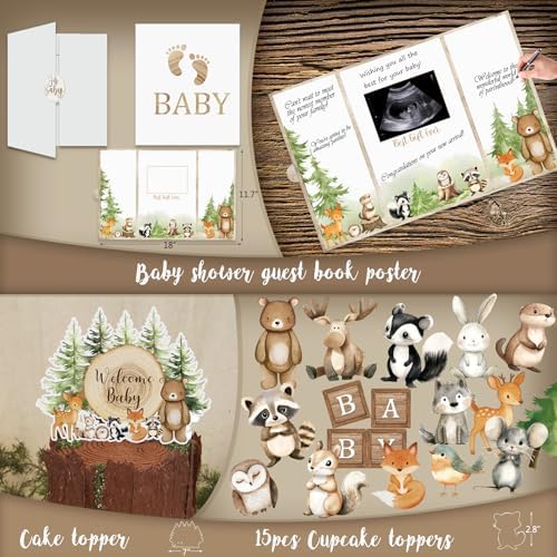 Woodland Animals Baby Shower Decoration Party Supplies, Forest Animal Neutral Gender Reveal Party Decorations, Backdrop Balloon Arch Box Mom to Be Sash Dad to Be Pin Tablecloths Cake Topper - Image 6