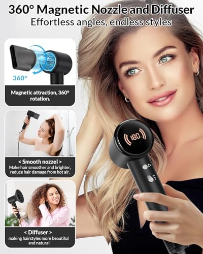 Diffuser Hair Dryer, Ionic Travel Hairdryer with 110000 RPM High-Speed Motor for Fast Drying, 1600W Low Noise&Lightweight Blow Dryer with Concentrator for Women Men, Professional Salon Home (Black) - Image 3