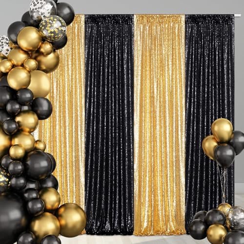 Poise3EHome Black Sequin Backdrop Curtains, 2 Panels 2FTx8FT Glitter Photo Booth Backdrop for Halloween Birthday Bachelorette Wednesday Twilight Party Decorations - Image 3