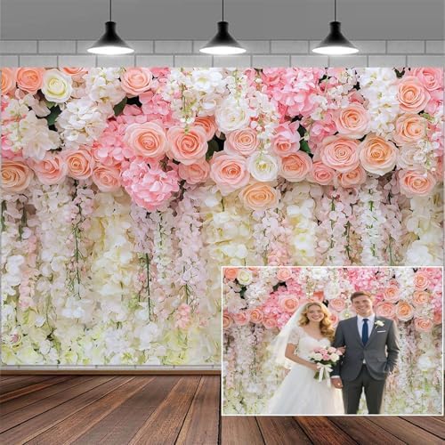 9x6ft Pink Rose Flower Wedding Photography Backdrop Spring Floral Photography Backdrop Valentine's Day Mother's Day Girl Birthday Baby Shower Wedding Bridal Party Banner Photo Booth Props Background by Mtsxfy