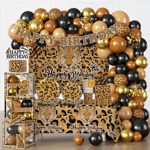 All-in-One Cheetah Print Birthday Decorations Balloons Arch and Plates Set by Unknown