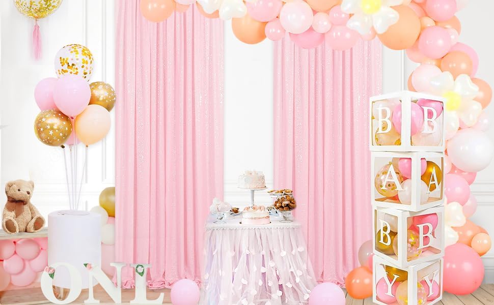 Pink Sequin Backdrop Curtains-4 Panels 2FTx8FT Pink Backdrop for Valentines Day, Glitter Party Decorations Background Drapes for Wedding Birthday Anniversary Graduation Photo Booth Decor - Image 4