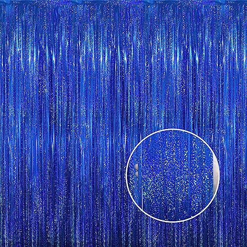 GOER 3.2 ft x 8.2 ft Metallic Tinsel Foil Fringe Curtains Party Photo Backdrop Party Streamers for Birthday,Graduation,New Year Eve Decorations Wedding Decor(4 Packs,Shiny Blue) by GOER