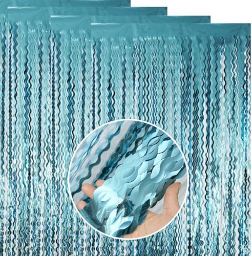 Goer Metallic Tinsel Foil Fringe Curtains for Party Photo Backdrop Wedding Decor (4 Pcs,Wavy Light Blue), One Size - Image 7