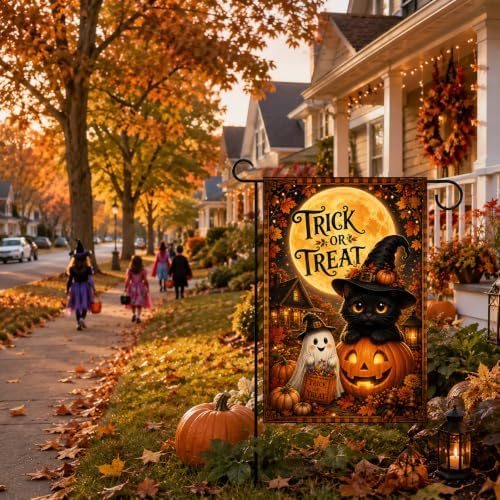 Fall Halloween Garden Flag Black Cat Ghost Trick or Treat Porch Decor - Image 5