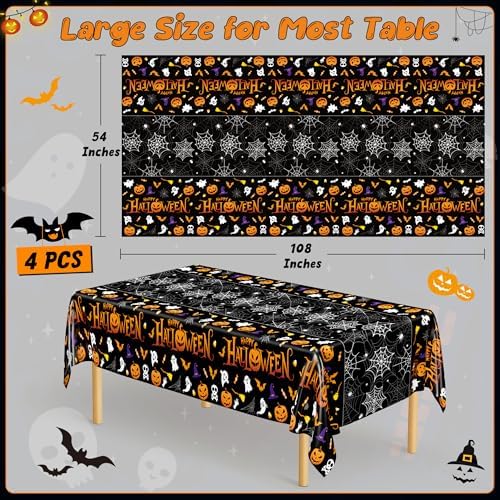 4 Pack Halloween Tablecloth 54 x 108 Inch Pumpkin Spider Web Table Cover - Image 2