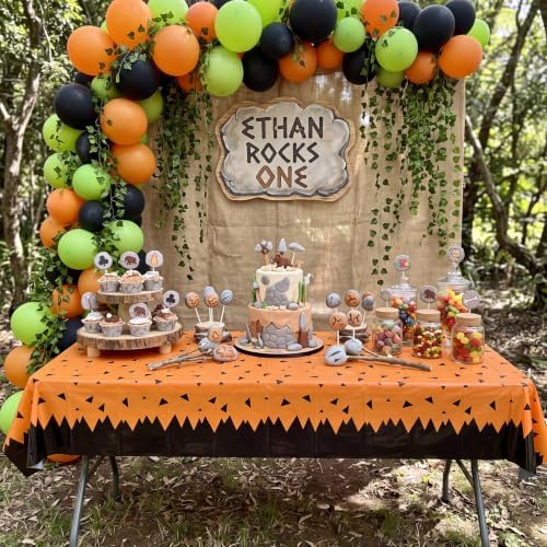 6 Pcs 51 x 87 In Prehistoric Cartoon Plastic Tablecloths, Orange and Black - Image 2