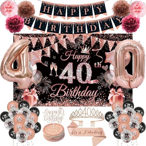 Happy 40th Birthday Decorations for Women, 40 Years Old Decor by JKIYT